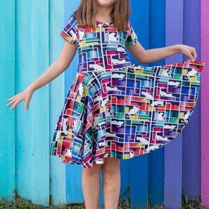 Princess Awesome "Check Meowt" Rainbow Books & Cats Super Twirler Dress stretch